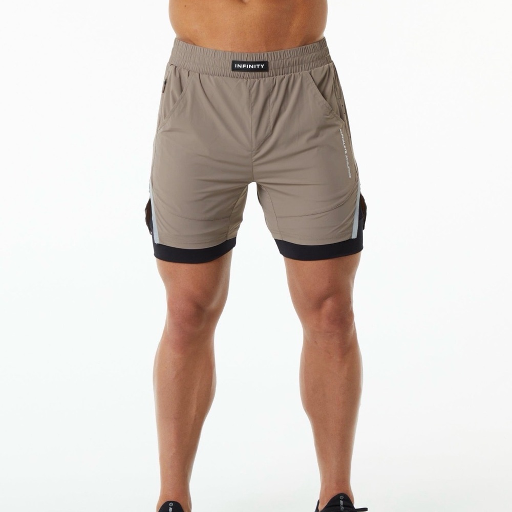 NFINITY Men's Athletic Shorts in Tan and Black